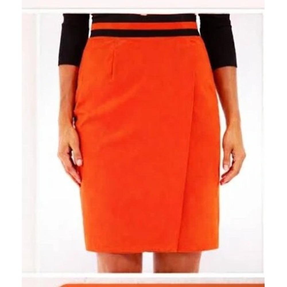 WORTHINGTON 4 Zydeco Red‎ Orange Pencil Skirt Faux Wrap Side Zip Career NEW